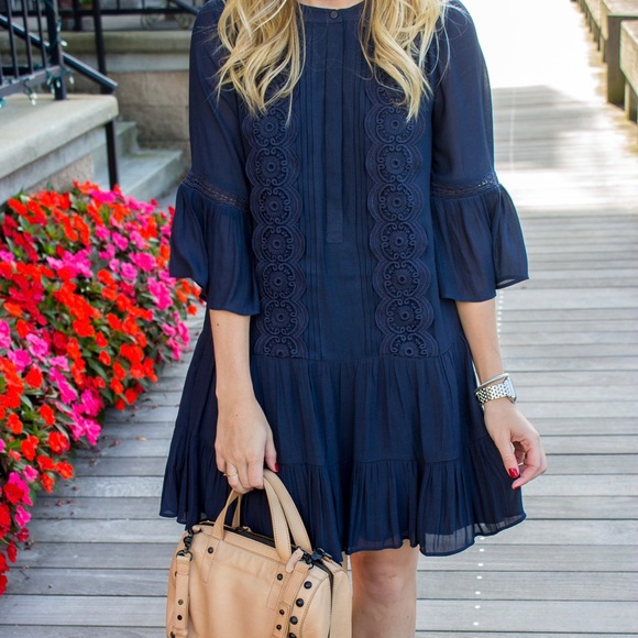 Navy Blue Loft Flounce Dress 8 - Picture 3 of 12